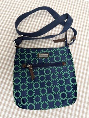 Tommy Hilfiger Navy and Green Canvas Adjustable Crossbody Slim Design